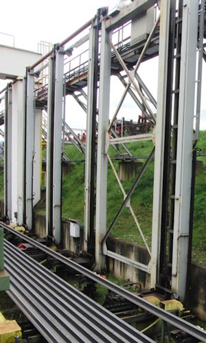 Dispositif de levage à rails avec pignons divisés